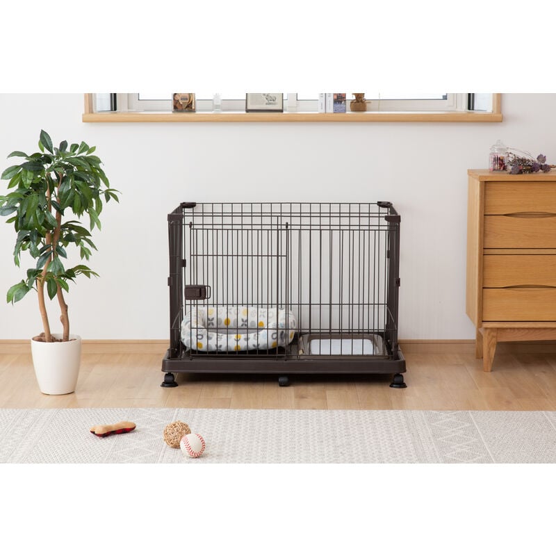 Iris Ohyama Welpenauslauf mit abschließbarer Tür und Rollen, H65, Braun, Katzengehege, Hundebox, Für Outdoor, Indoor, Welpenlaufstall, Hundezaun,