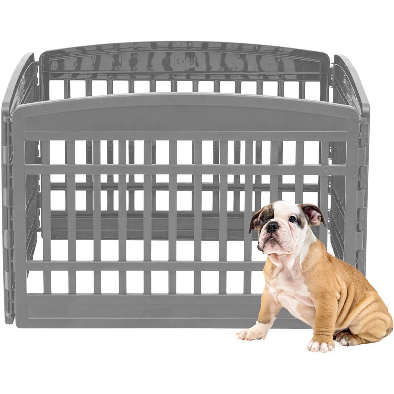 Iris Ohyama - Welpenauslauf mit 4 Paneelen, H60cm, Grau, Katzengehege, Hundebox, Hundegitter, Für Outdoor, Indoor, Welpenlaufstall, Hundezaun,