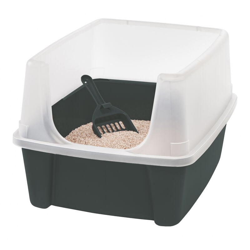 Katzenklo mit Schaufel, bis 7 kg, Grau, offen, ohne Deckel, Katzentoilette, hoher abnehmbarer Rand, Für große Katzen, Kätzchen, Toilet, xxl Toilette,