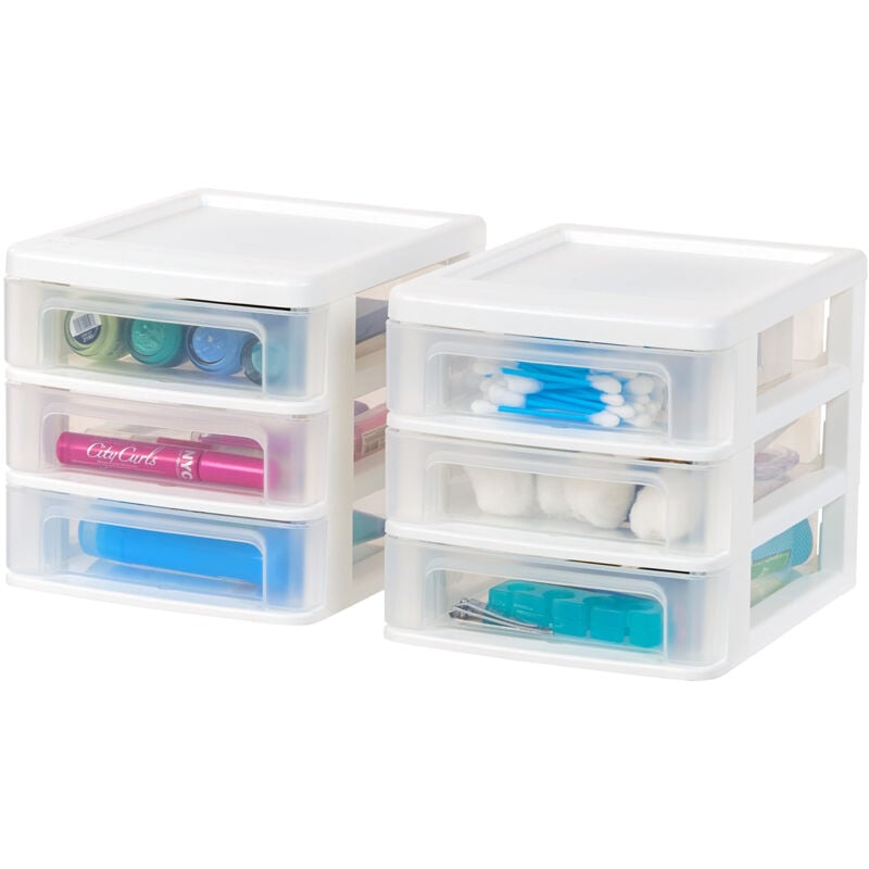 Iris Ohyama - Kunststoff-Aufbewahrungsturm, 3 kleine Schubladen, 2er-Set, Weiß, Leicht zu öffnen, B6-Format, Möbel, Organizer, für Büro, Schulbedarf,