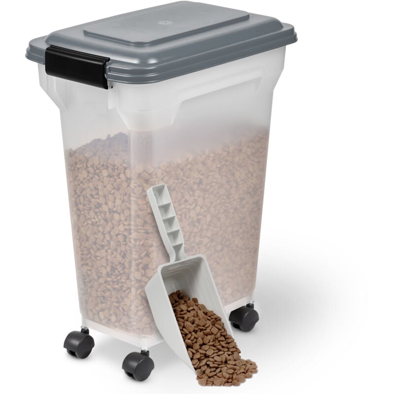 Iris Ohyama - Hundefutter Aufbewahrung mit Rollen, 20L/7.5kg, Grau, Luftdichte Futterbox, Trockenfutter, Futterbehälter, Für Hunde, Katzen,