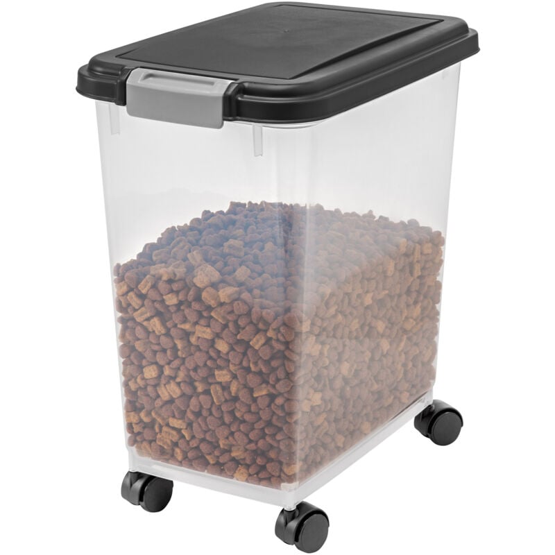 Iris Ohyama Hundefutter Aufbewahrung mit Rollen, 30L/11kg, Schwarz, Luftdichte Futterbox, Trockenfutter, Futterbehälter, Für Hunde, Katzen,
