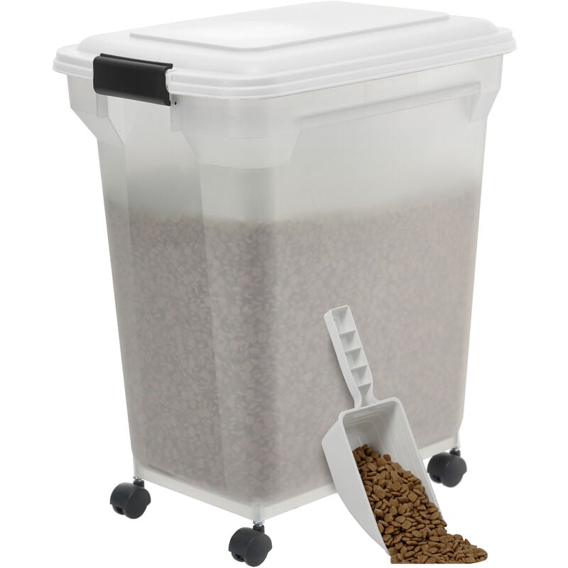 Hundefutter Aufbewahrung mit Rollen, 45L/15kg, Weiß, Luftdichte Futterbox, Trockenfutter, Futterbehälter, Für Hunde, Katzen, Tierfutterbehälter,
