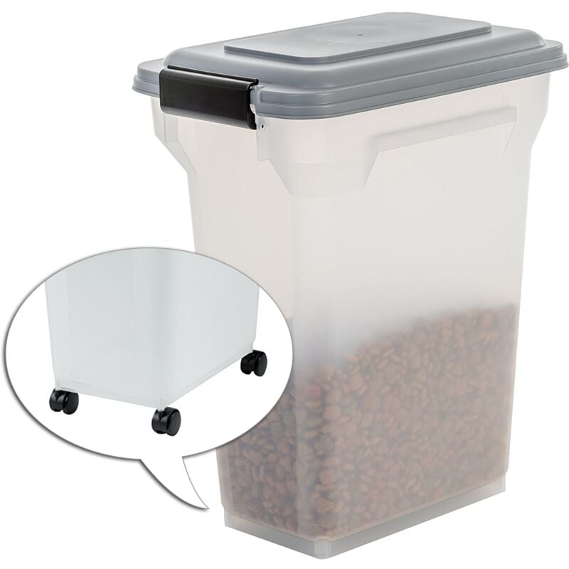Hundefutter Aufbewahrung mit Rollen, 20L/7.5kg, Grau, Luftdichte Futterbox, Trockenfutter, Futterbehälter, Für Hunde, Katzen, Tierfutterbehälter,