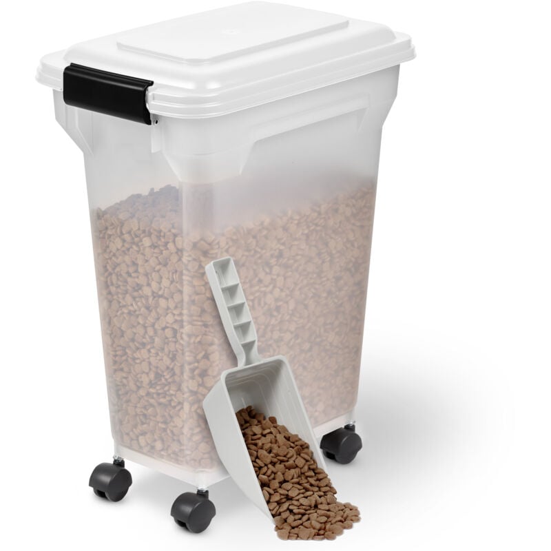 Hundefutter Aufbewahrung mit Rollen, 20L/7.5kg, Weiß, Luftdichte Futterbox, Trockenfutter, Futterbehälter, Für Hunde, Katzen, Tierfutterbehälter,