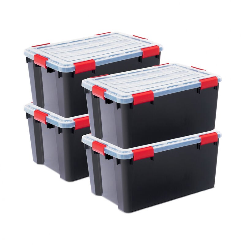 Iris Ohyama - Luftdichte Kunststoff-Aufbewahrungsboxen mit Deckels, 50L, 4er-Set, Schwarz, Hermetischer wasserdichter Verschluss, Robuste
