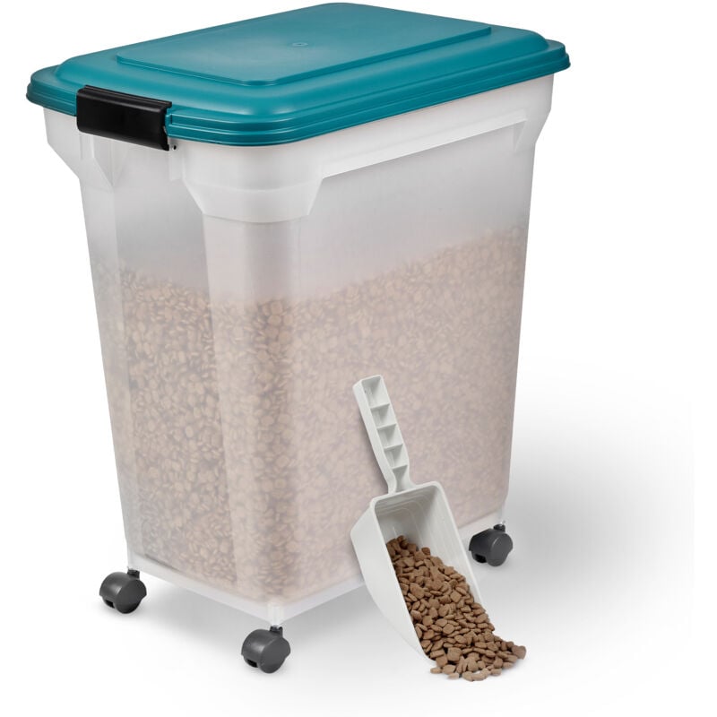 Hundefutter Aufbewahrung mit Rollen, 45L/15kg, Blau, Luftdichte Futterbox, Trockenfutter, Futterbehälter, Für Hunde, Katzen, Tierfutterbehälter,