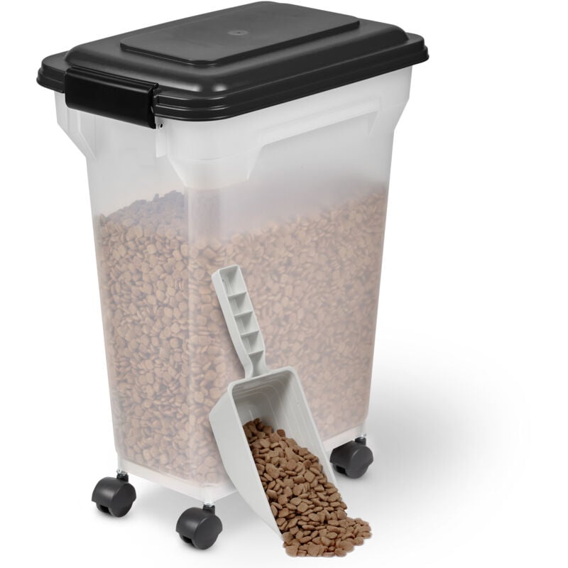 Iris Ohyama - Hundefutter Aufbewahrung mit Rollen, 20L/7.5kg, Schwarz, Luftdichte Futterbox, Trockenfutter, Futterbehälter, Für Hunde, Katzen,