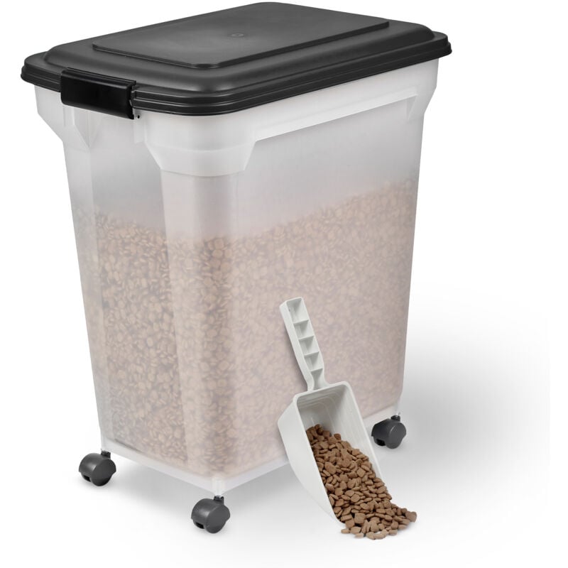 Hundefutter Aufbewahrung mit Rollen, 45L/15kg, Schwarz, Luftdichte Futterbox, Trockenfutter, Futterbehälter, Für Hunde, Katzen, Tierfutterbehälter,