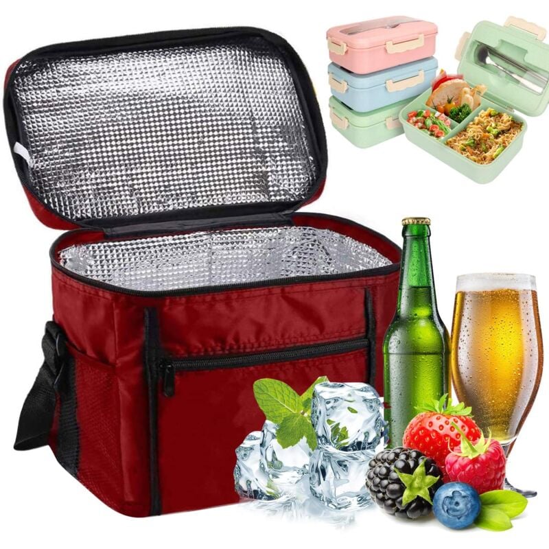 Ersandy - Isolierte Tasche, Lunchtasche 10 l, Kühltasche, Mahlzeitentasche für Mittagessen/Arbeit/Schule/Strand/Picknick, Rot