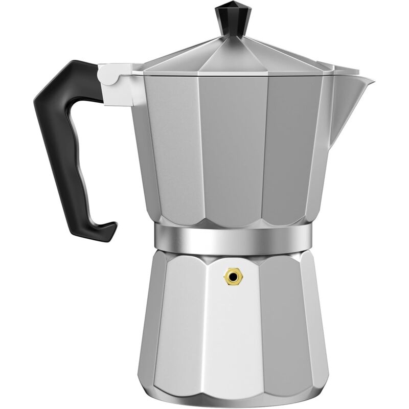 Italienische Kaffeemaschine aus Aluminium, 6-Tassen-Kaffeemaschine, ikonische Espressokanne, Mokkakanne, Sicherheitsventil, für Ceran- und Gasherde,