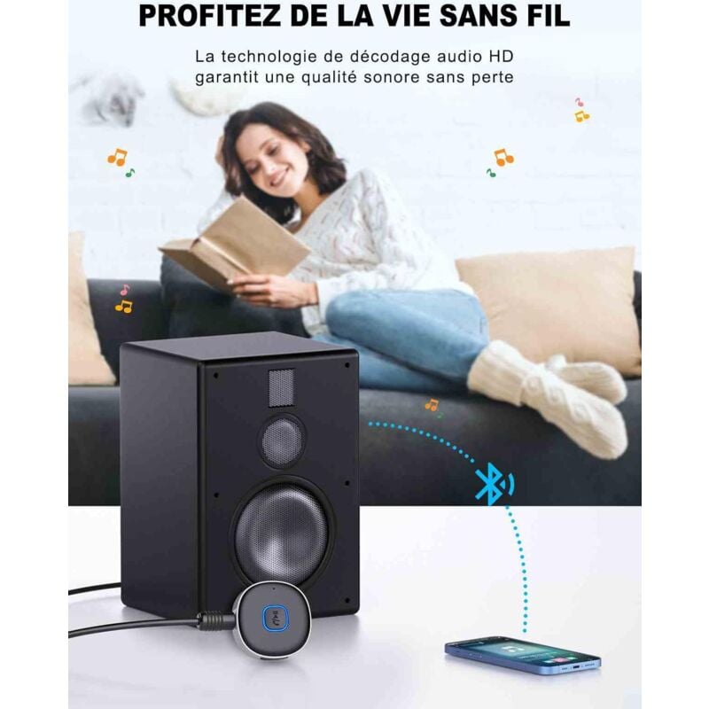 Aougo - J33 Bluetooth-Empfänger, Auto-Audio-Verstärker, Kopfhörer-Aux, dedizierter drahtloser Bluetooth-Audio-Konverter-Adapter