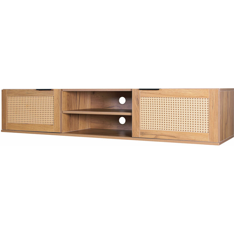Frankystar - Jacala - TV-H�ngem�bel aus Holz und Rattan, Fernsehschrank 2 T�ren und 2 offene F�cher
