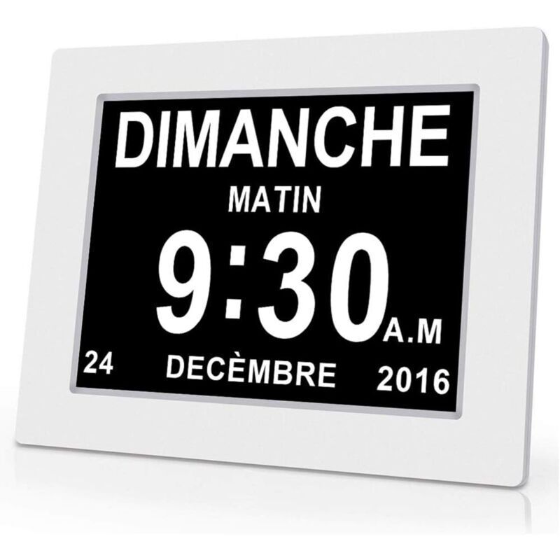Mumu - Jalleria 8-Zoll-LCD-Digitaluhr-Kalender mit Datum, Tag und Uhrzeit, Alzheimer. Es ist für Eltern, Großeltern und Kinder – Weiß