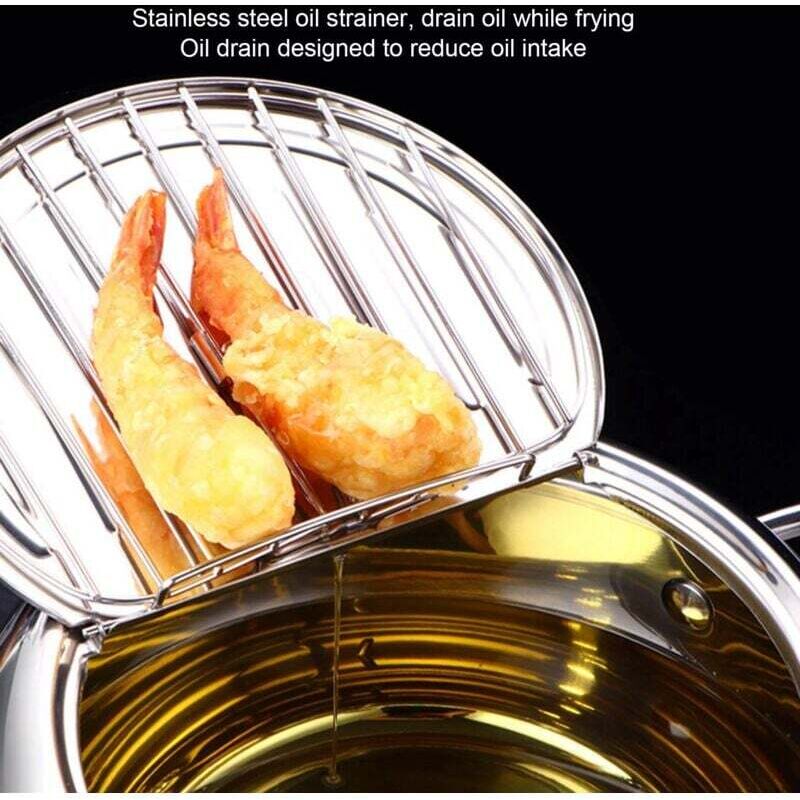Japanische Tempura-Fritteuse mit Thermometer, Edelstahl-Tempura-Fritteuse mit Ölfilter, Mini-Edelstahl-Fritteuse, Universal-Induktionsherd, kleine