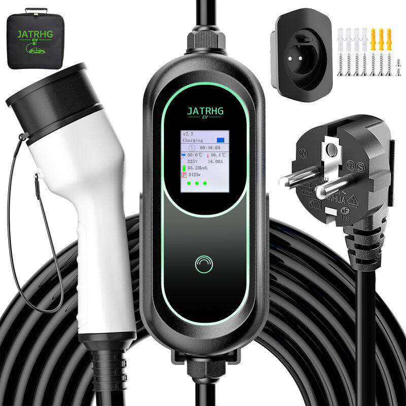 EV-Ladegerät 5M 3,6KW-1,5KW 16A13A10A8A Typ 2 Tragbare Elektroauto-Ladestation Umschaltbarer Strom Hybridauto Einphasiges Schnellladegerät - Jatrhg