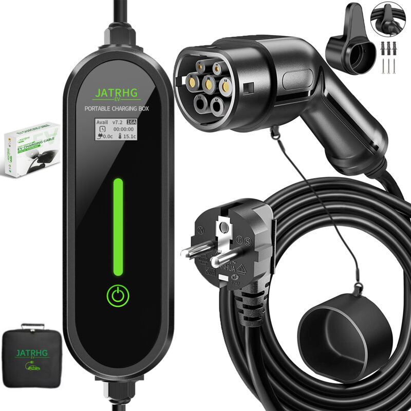 EV-Ladegerät 5M 3,6KW-1,5KW 16A13A10A8A Typ 2 Tragbare Elektroauto-Ladestation Umschaltbarer Strom Hybridauto Einphasiges Schnellladegerät - Jatrhg