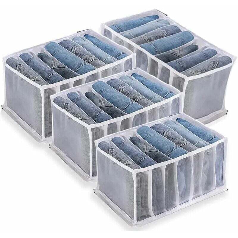 Fuhuida Trading - Jeans-Organizer, 4 Kleiderschrank-Organizer, Jeans-Organizer, Netz-Kleiderschublade für Hosen, Jeans, Pullover, T-Shirts, Hosen,