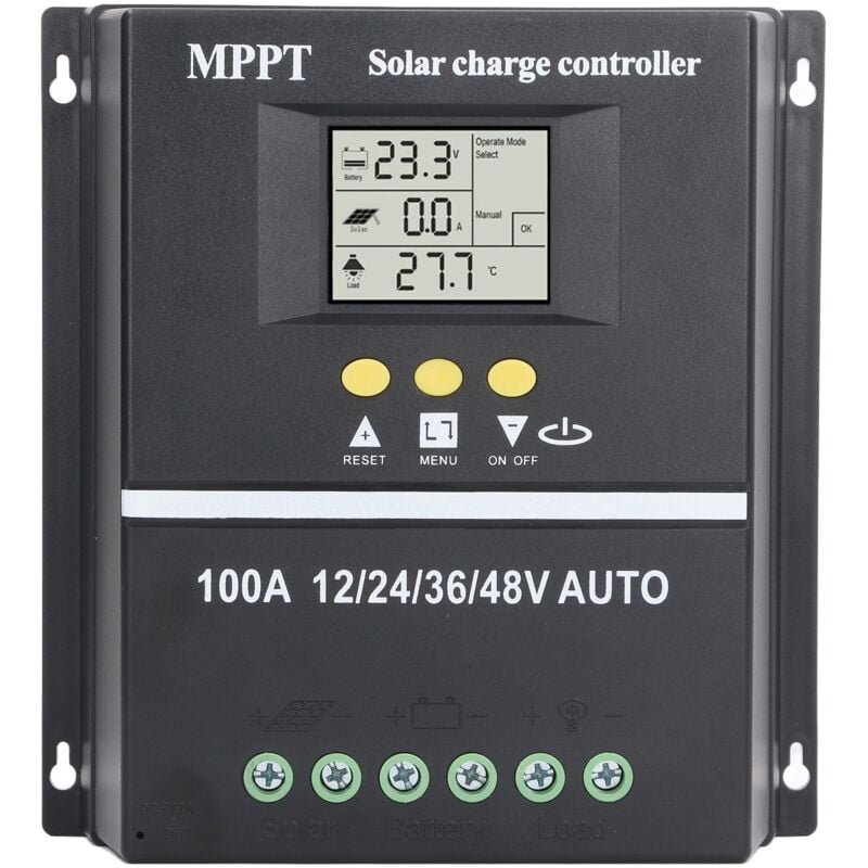 Jeffergarden MPPT-Solarladeregler, Dual-USB-Anschluss, hintergrundbeleuchtetes LCD-Display, Solarpanel-Regler, 12 V, 24 V, 36 V, 48 V, adaptiv