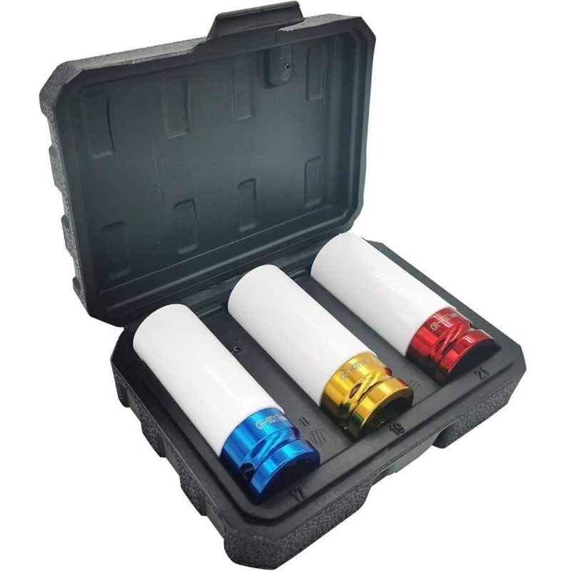 3-teiliger 1/2' Steckschlüsselsatz für 17, 19 und 21 mm Cr-Mo Alufelgen - Für Schlagschrauber - 78 mm lang