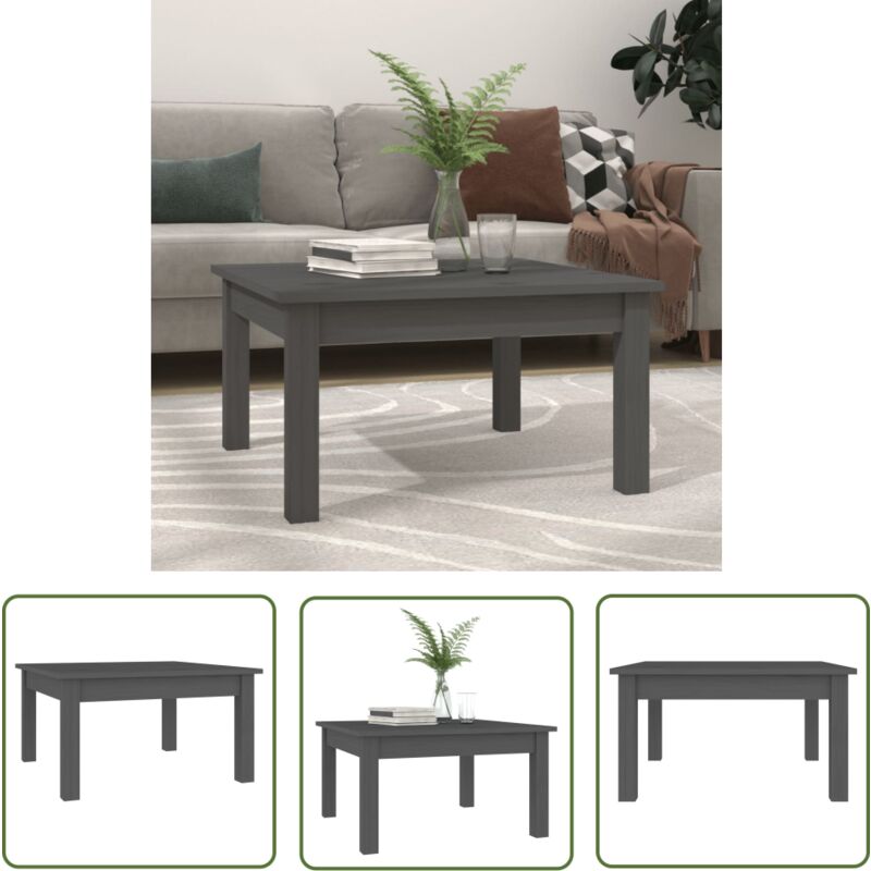 The Living Store Couchtisch Grau 55x55x30 cm Massivholz Kiefer - Holz Couchtisch - Kiefernholz Couchtisch - Grau Couchtisch - Beistelltisch