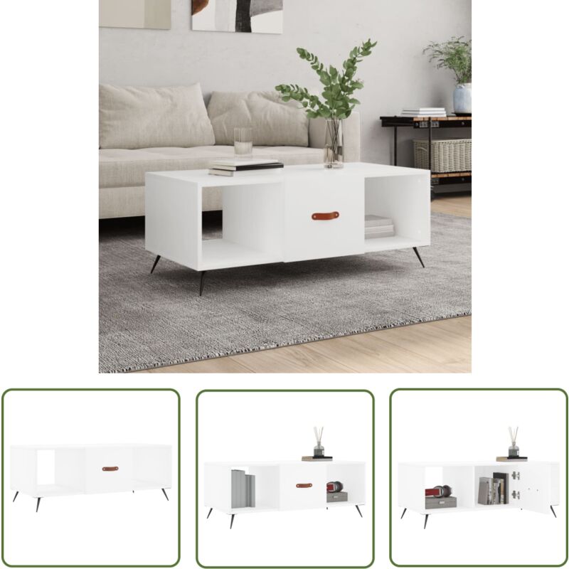 The Living Store Couchtisch Weiß 102x50x40 cm Holzwerkstoff - Couchtisch - Wohnzimmerstil - Weißer Couchtisch - Holzwerkstoff Möbel - Sideboard