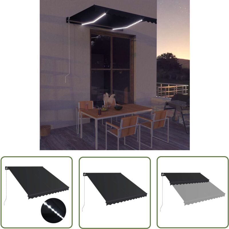 The Living Store Markise Manuell Einziehbar mit led 300x250 cm Anthrazit - Markise - Gartensonnenschirm - Aluminiummarkise - Sonnenschutz