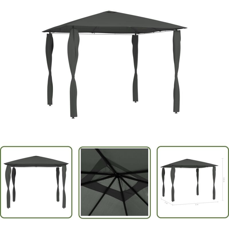 The Living Store Pavillon mit Pfostenabdeckungen 3x3x2,6 m Anthrazit 160 g/m² - Pavillon - Gartenzelt - Outdoorzelt - Sonnenschutz - Grillparty