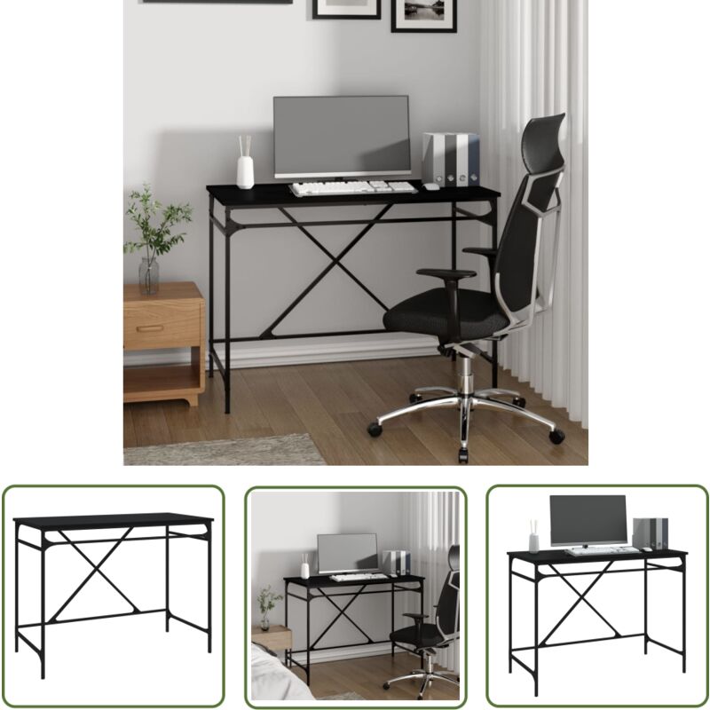 The Living Store Schreibtisch Schwarz 100x50x75 cm Holzwerkstoff und Eisen - Schwarzer Schreibtisch - Industrierstil Schreibtisch - Holzwerkstoff
