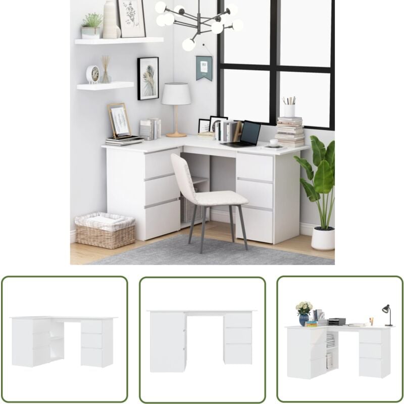 The Living Store Eckschreibtisch Weiß 145x100x76 cm Holzwerkstoff - Eckschreibtisch - Schreibtisch Weiß - Bürostuhl - Home Office