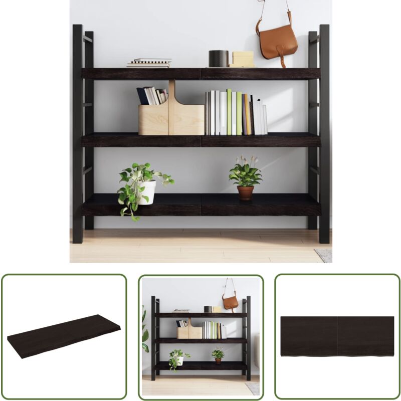 The Living Store Wandregal Dunkelbraun 140x50x(2-6)cm Massivholz Eiche Behandelt - Eichenholz Möbel - Wandregal - Rustikal - Holzmöbel - Wohnraum