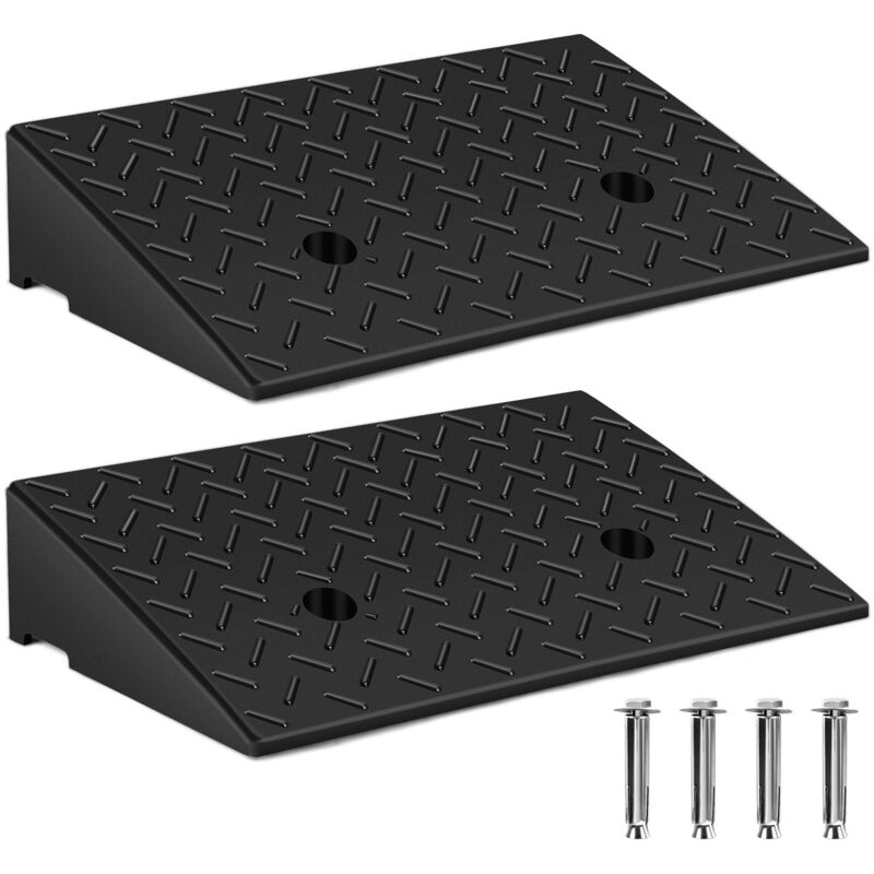 Jiubiaz 2x Bordsteinrampe Gummi Auffahrrampen Schwellenrampe Tragbar Rollstuhlrampe 49x30x11cm Rutschfest für Rollator Rollstuhl