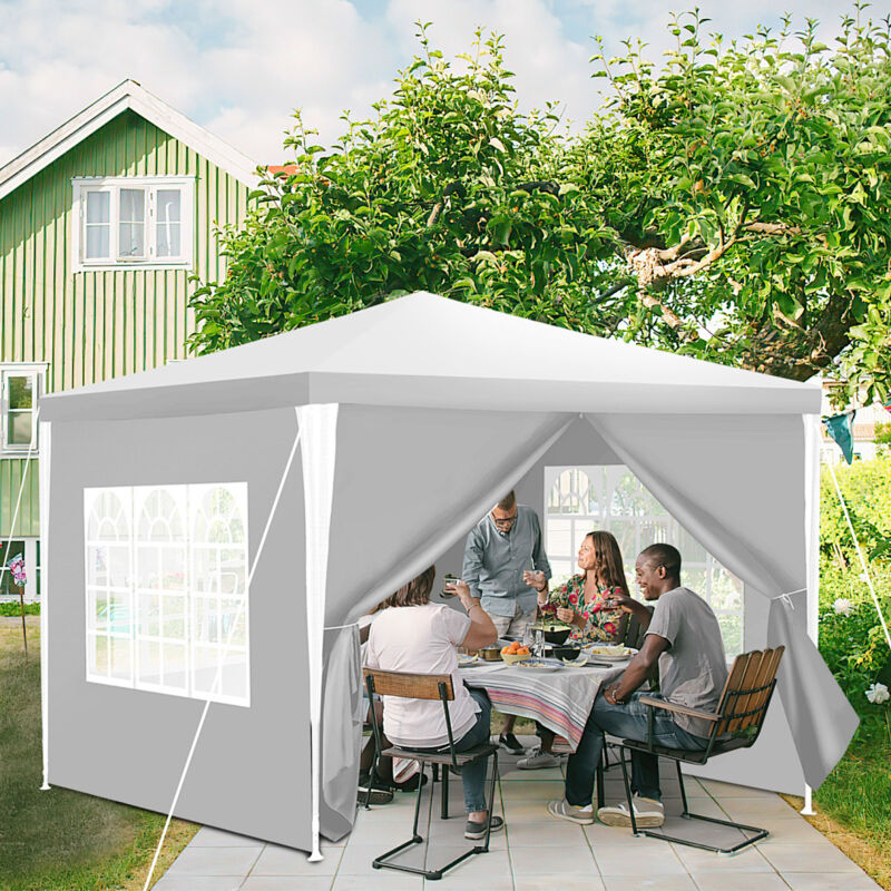 Jiubiaz 3 x 3m Pavillon Wasserdicht Gartenzelt, Pavillons & Partyzelte Festzelt mit 4 Seiten für für Camping / Garten / Hochzeit / Strand, weiß