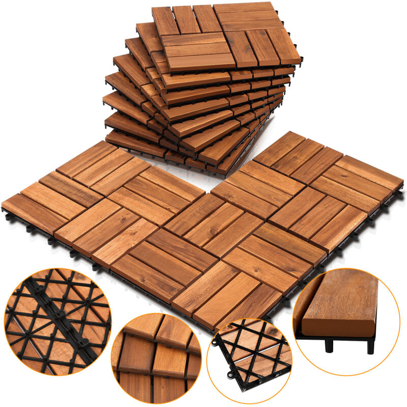 Jiubiaz Holzfliese Akazie 30 x 30 cm Terrassenplatten Klicksystem Außen Klickfliesen Balkon Terrassenfliesen Holz,wetterfest rutschfest 11x