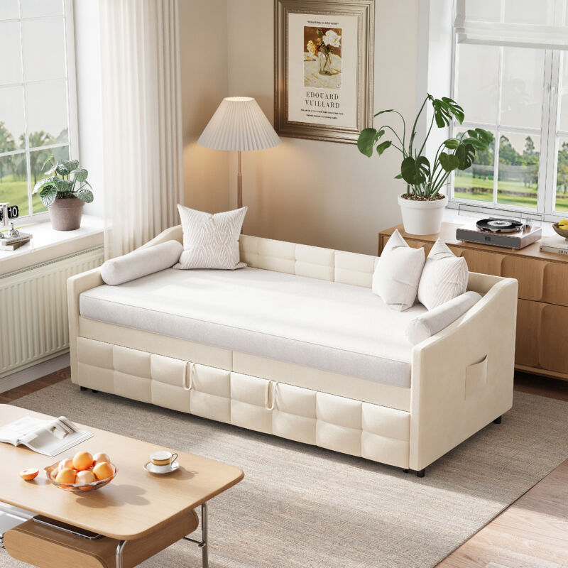 JOOKGBD-Schlafsofa 90x200 cm,Doppelbett,Schlafcouch Polsterbett Ausziehbar mit Gästebett,Multifunktionsbett,Schlafsofa mit Ausziehbett für