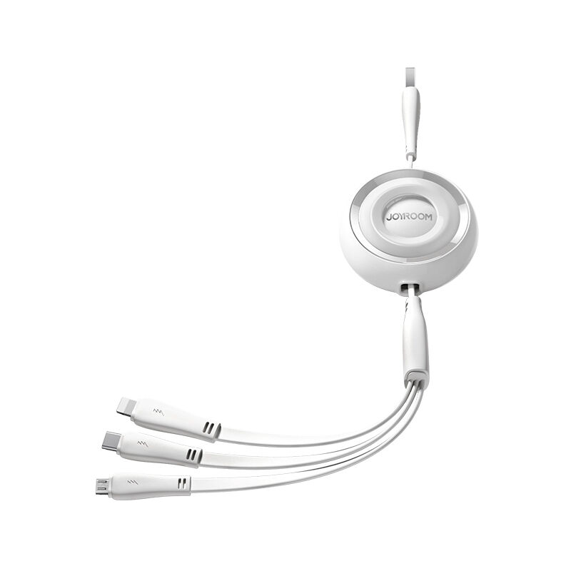 Joyroom S-A40 Colourful Series 3in1 ausziehbares Kabel USB-A auf USB-C / iPhone / microUSB 1 m Weiß