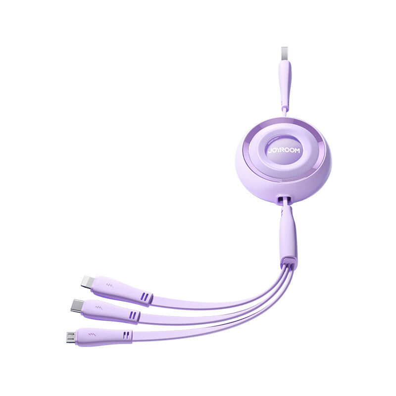 Joyroom S-A40 Colourful Series 3in1 ausziehbares Kabel USB-A auf USB-C / iPhone / microUSB 1 m Lila