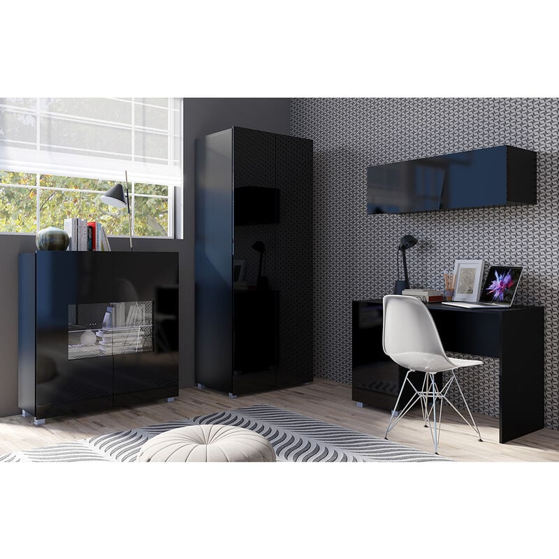 Jugendzimmer Möbel Set in schwarz Hochglanz mit led Beleuchtung CAIRNS-132