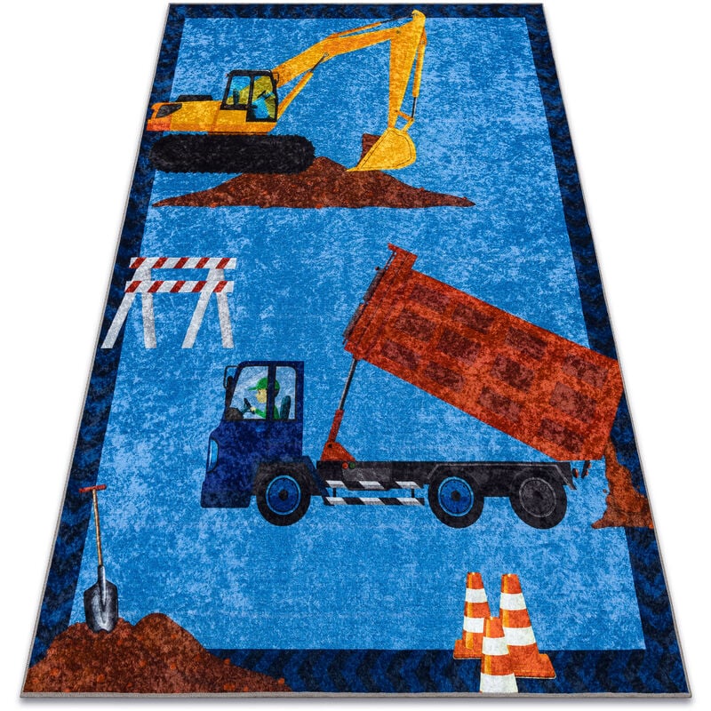 Rugsx - junior 51827.803 lkw, Bagger für Kinder Anti-Rutsch - blau blue 140x190 cm
