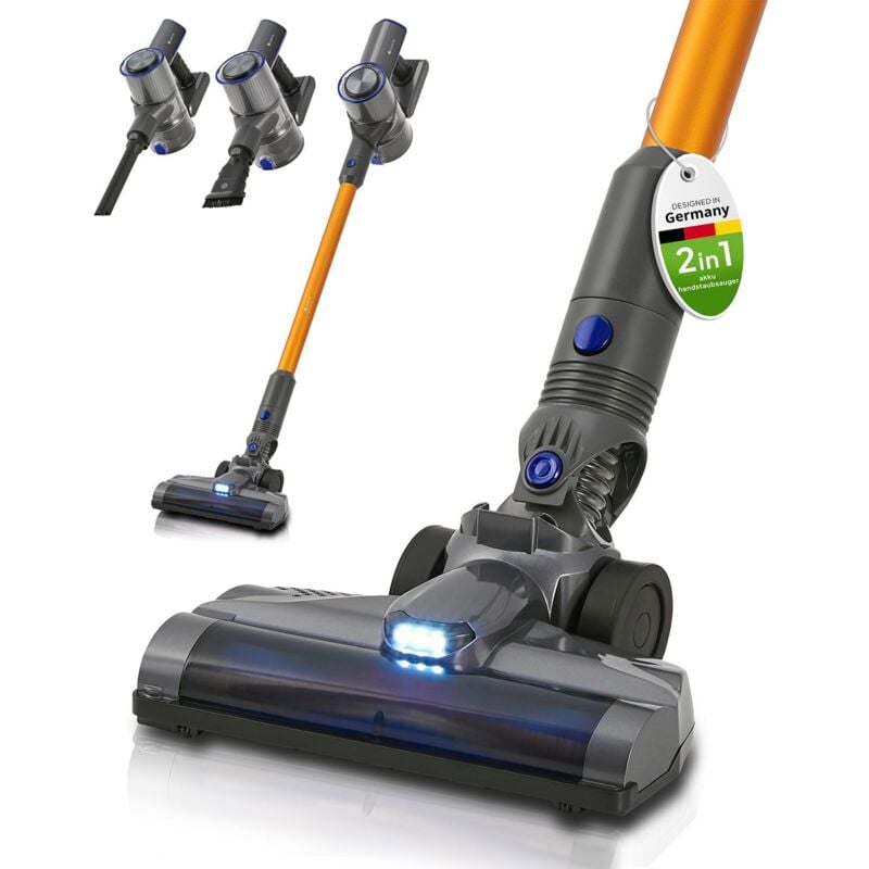 2-in-1 Akkustaubsauger VC2101 mit Zubehör - kabellos & beutellos - hepa Filter, Düsen & Wandhalterung - Akku Staubsauger Anthrazit - Gold - Juskys