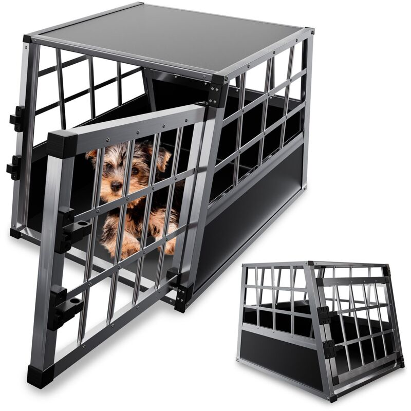 Alu Hundetransportbox – Auto Hundebox robust & pflegeleicht, Gittertür verschließbar, Aluminium Transportbox für Hunde - Größe m - 69×54×51 cm