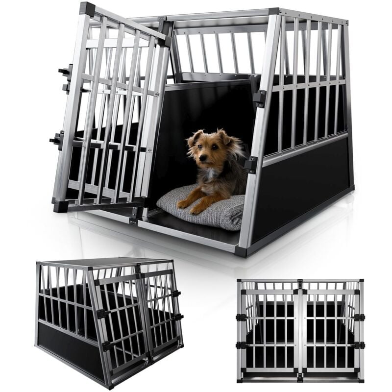 Alu Hundetransportbox – Auto Hundebox robust & pflegeleicht, Gittertür verschließbar, Aluminium Transportbox für Hunde - Größe xl - 96×90×71 cm