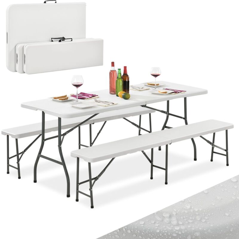 Bierzeltgarnitur Bayreuth 3-teilig & klappbar – 180 x 70 x 74 cm –2 Bierbänke & 1 Biertisch – Gartenmöbel-Set Festzeltgarnitur Sitzgarnitur - Juskys