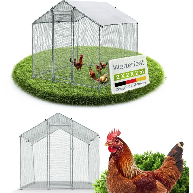 Freilaufgehege – Hühnerstall aus Metall begehbar, Tür & Riegel – Freigehege für Hühner, Kleintiere & Pflanzen - 2x2x2m mit 4 m² Lauffläche - Juskys