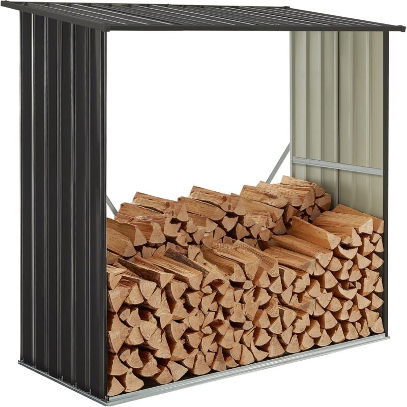 Holzunterstand Enno für Brennholz außen - Kaminholzregal aus Stahl - Unterstand für Kaminholz aus Metall in Anthrazit - Brennholzregal - Juskys