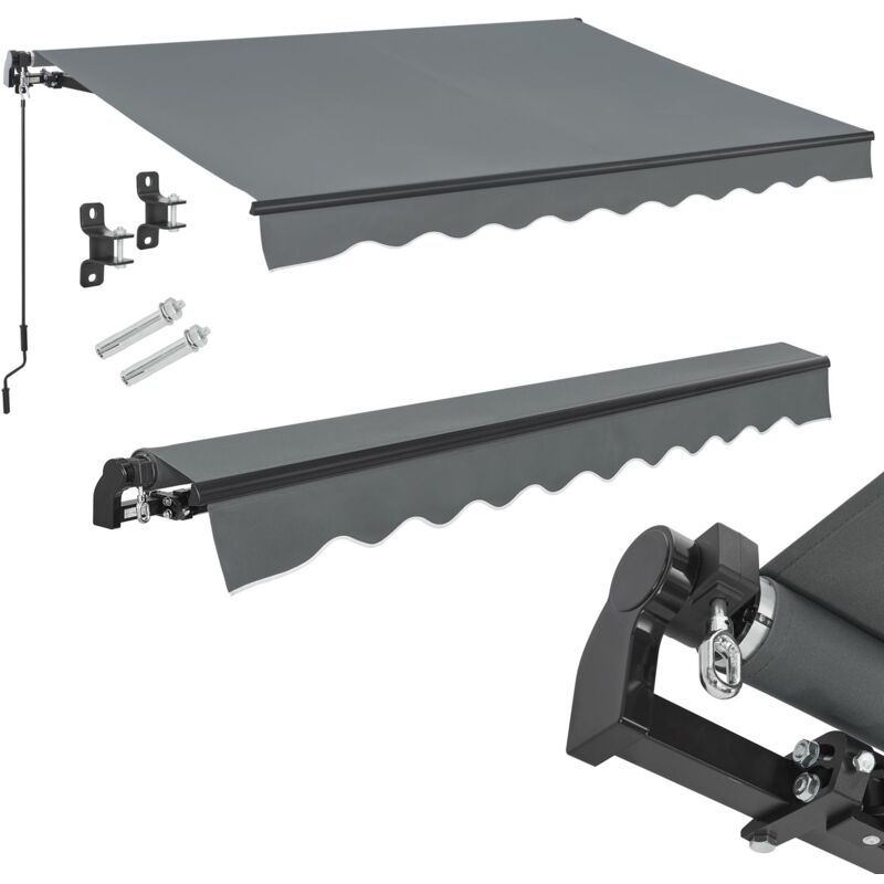 Markise - Beschattung Terrasse & Balkon - Gelenkarmmarkise mit Kurbel & Halterung - Sonnenschutz Balkonmarkise Gelenkmarkise 250 x 200 cm Grau