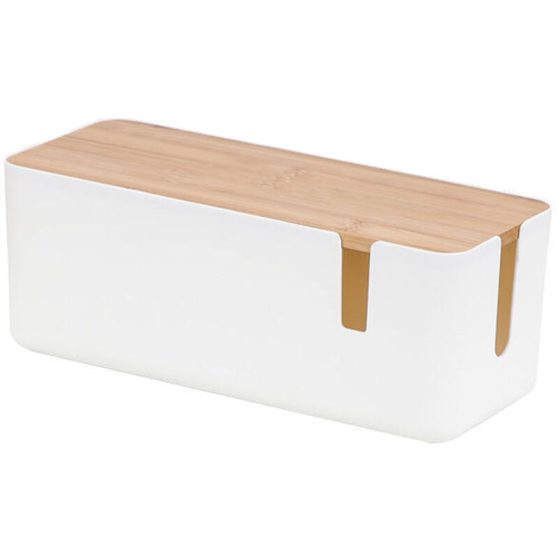 Mumu - Kabel-Management-Box, Kabel-Aufbewahrungsbox mit Bambus-Abdeckung, Kabel-Versteckbox zum Organisieren von Computerkabeln, losen Drähten,