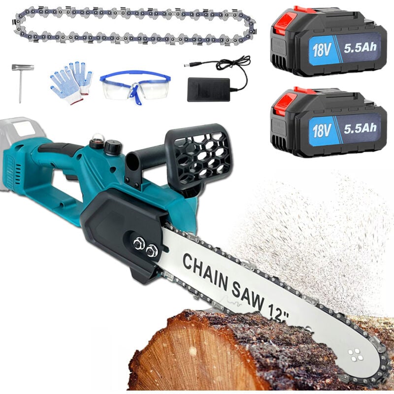 Kabelgebundene elektrische Kettensäge, Akku-Kettensäge, 12-Zoll-Akku-Kettensäge, handgehaltener elektrischer Holzschneider + Kette +2 5,5-A-Akku +