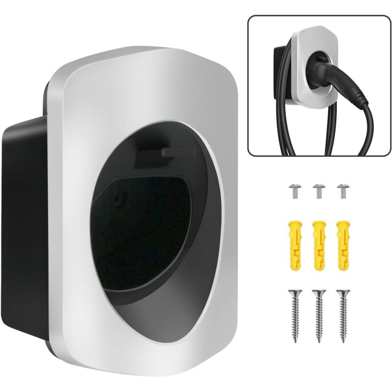 Jalleria - Kabelhalter zur Wandmontage, Typ 2, Halterung für Elektroauto-Ladegerät mit Anschluss, Ladekabel-Organizer, Ladestationszubehör, Silber