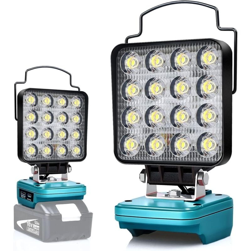 Jalleria - Kabellose LED-Arbeitsleuchte für Makita 18-V-Akku, Flutlicht für Makita Light 48 w, kompakte Beleuchtung, tragbarer Strahler mit Typ c und